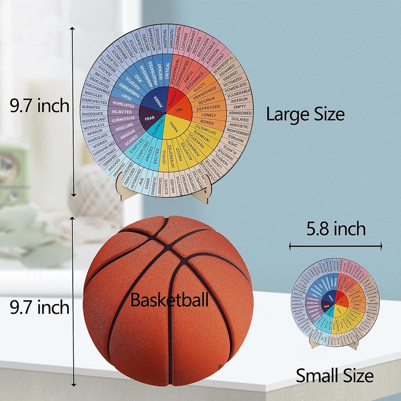 Jeoronuly Feelings Wheel Therapy Office Decor, 5.8 Inches Diameter Double Sided Mental Health Decor Emotion Wheel with Stand, Wooden Coping Wheel Chart Gifts for School, Therapy Office, 2025 Upgrade - Image 3